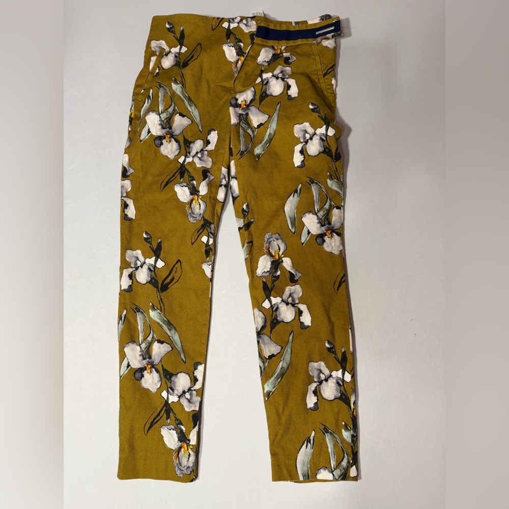 Zara Mustard Floral Wide-Leg Pants